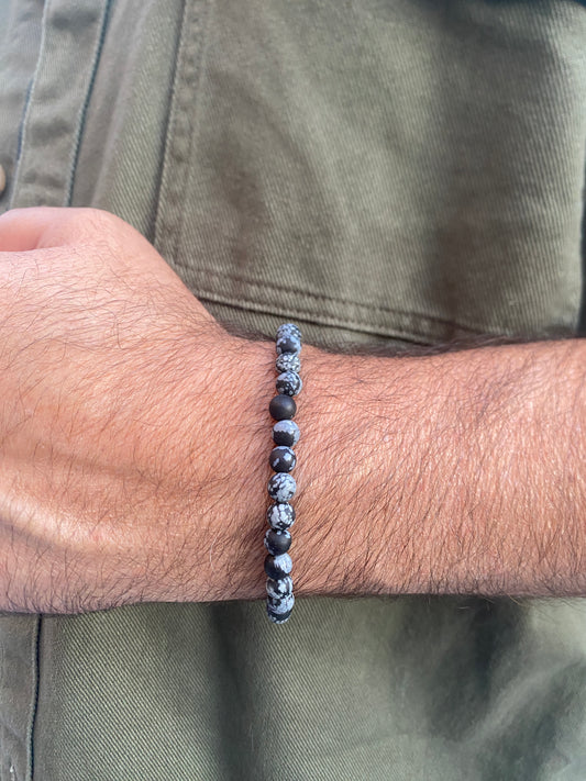 Bracelet pour homme en pierre naturelle: Obsidienne Neige