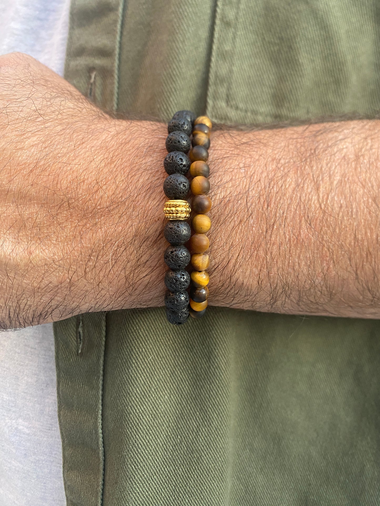 Bracelet pour homme en pierre naturelle : Pierre de lave