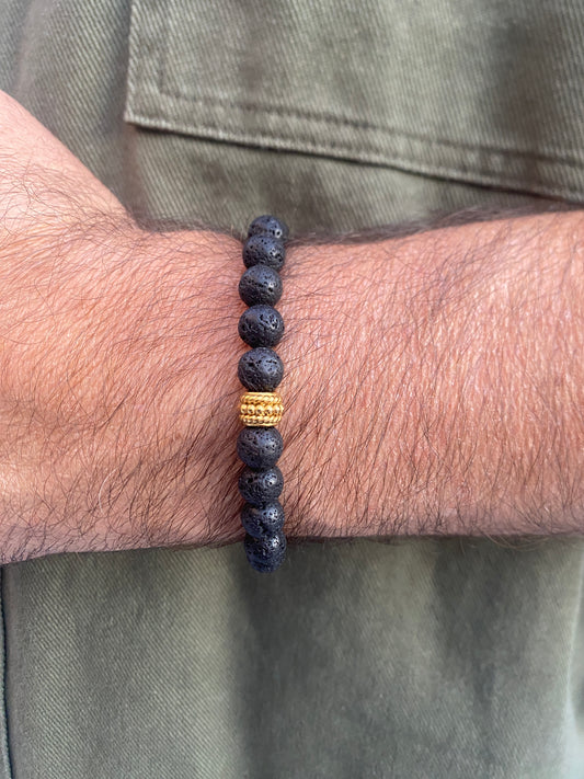 Bracelet pour homme en pierre naturelle : Pierre de lave