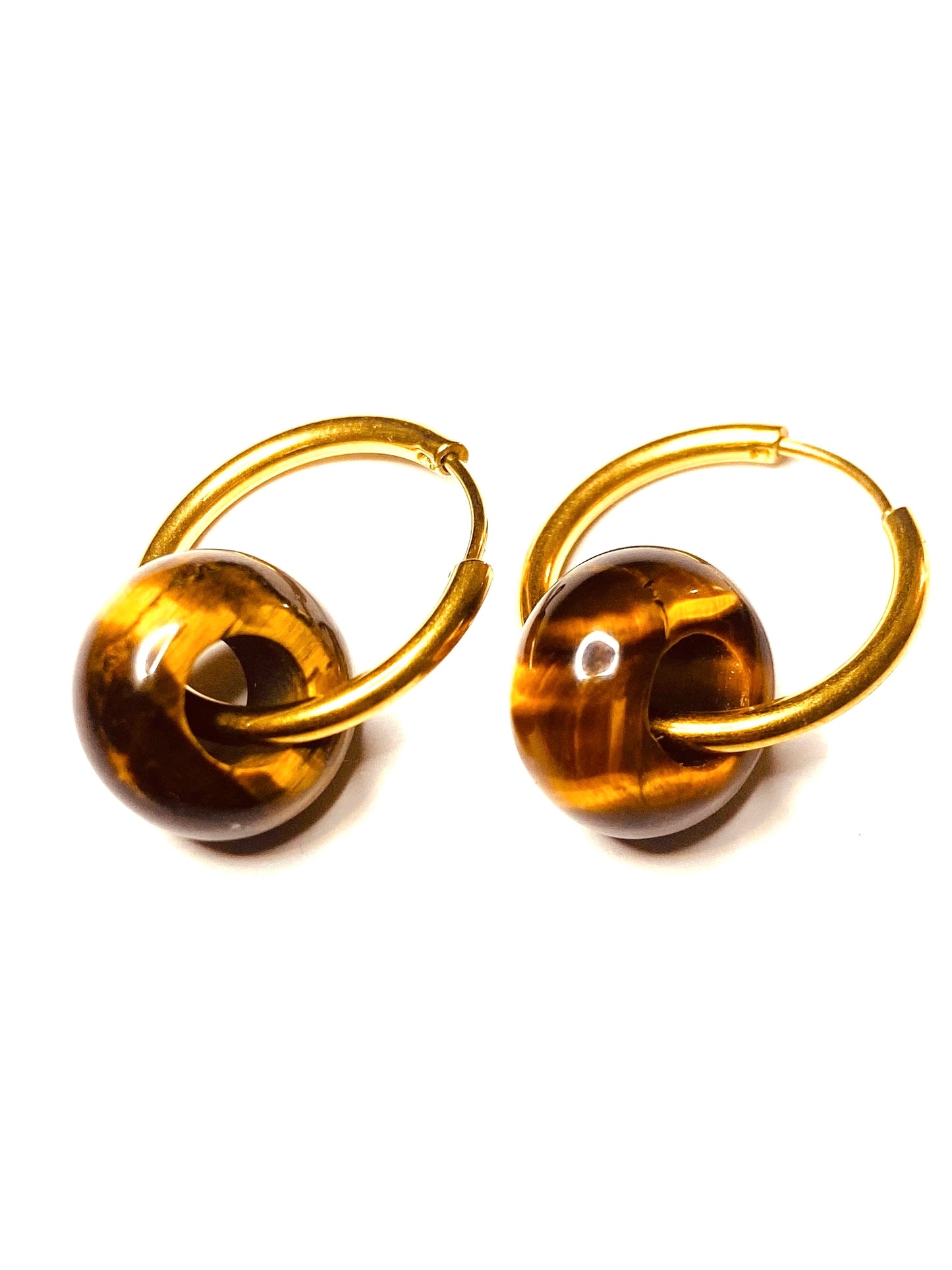 Boucles d’oreilles donuts en pierre naturelle: Œil de tigre