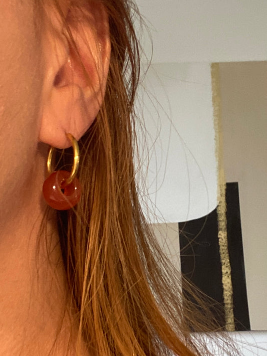 Boucles d’oreilles donuts en pierre naturelle : Cornaline