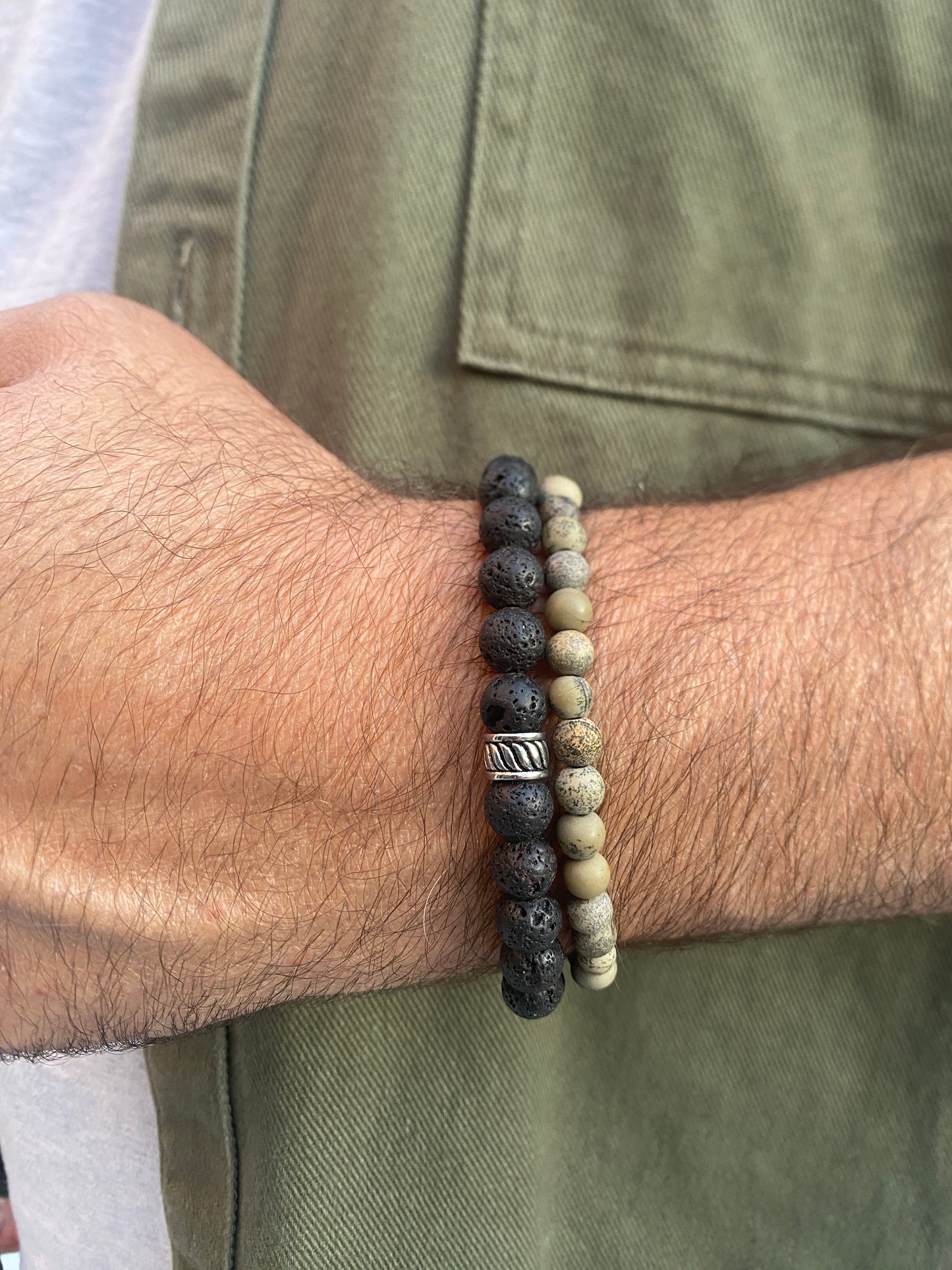 Bracelet pour homme en pierre naturelle : Jaspe vert