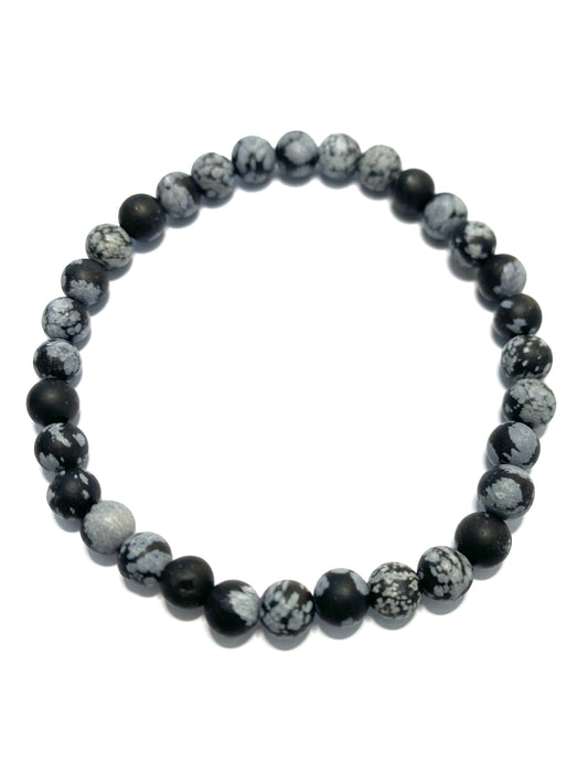 Bracelet pour homme en pierre naturelle: Obsidienne Neige