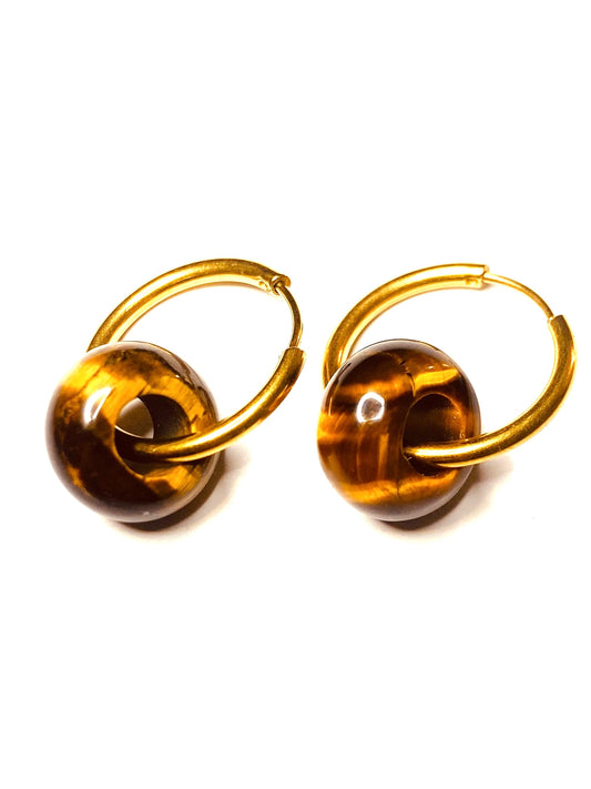 Boucles d’oreilles donuts en pierre naturelle: Œil de tigre